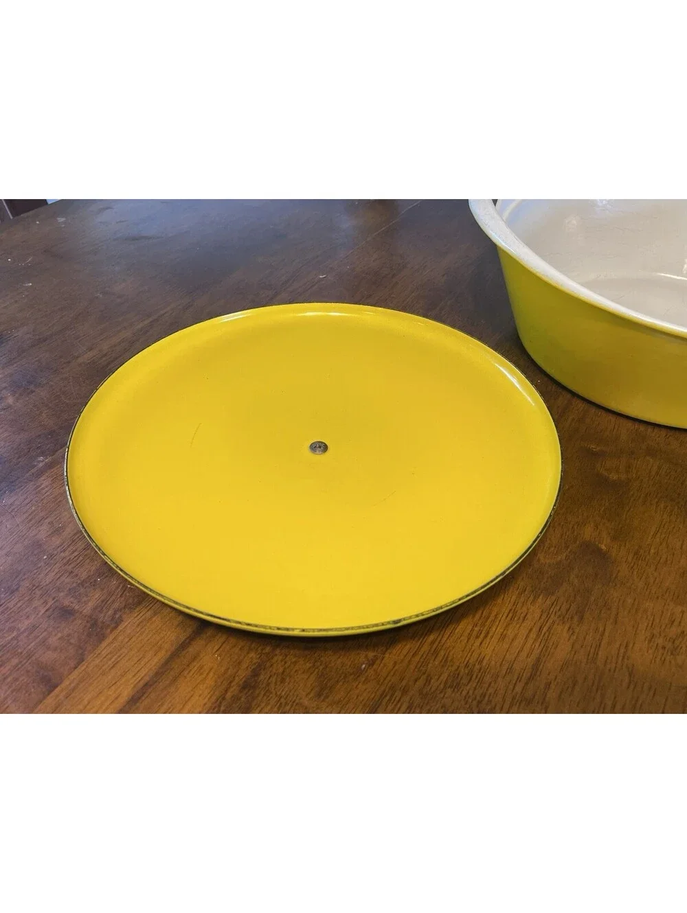 Early Unmarked NACCO Denmark Vtg. Cast Iron Dutch Oven by Michael Lax - Yellow